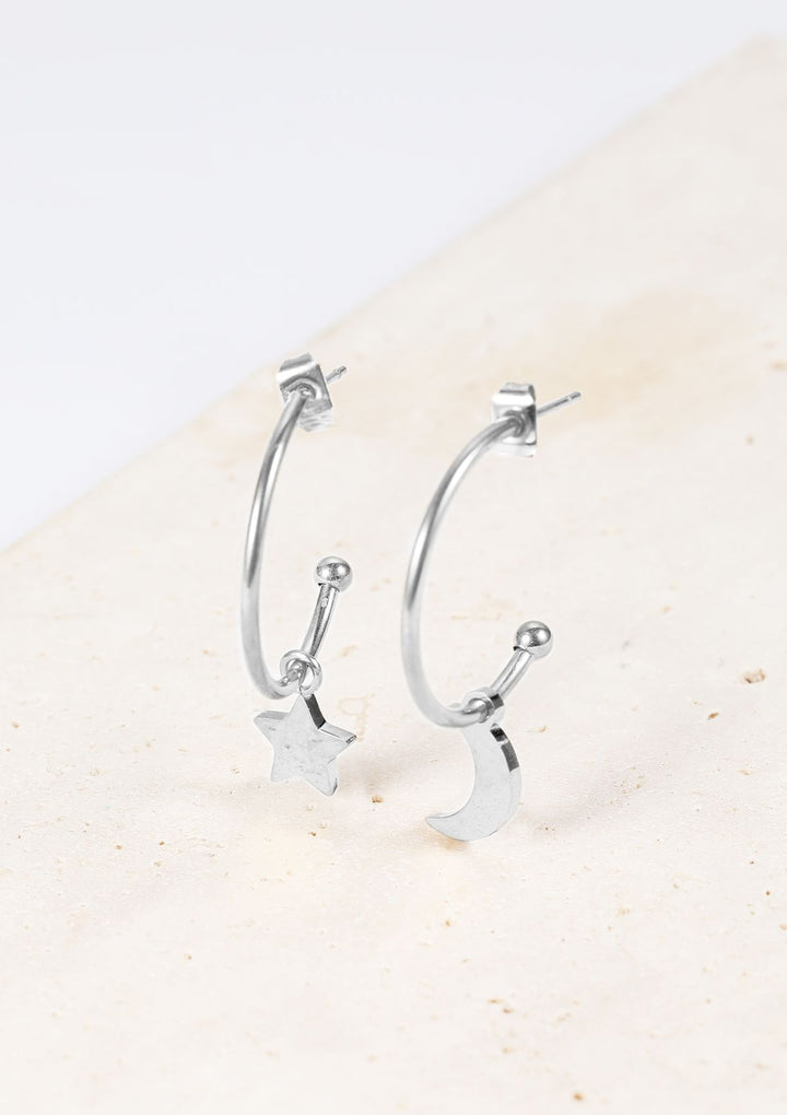 Boucles d'Oreilles Lune et Etoile Argent
