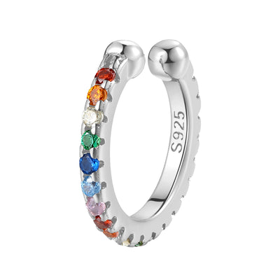 Ear Cuff Ohrring mit Bunten Strasssteinen Sterlingsilber
