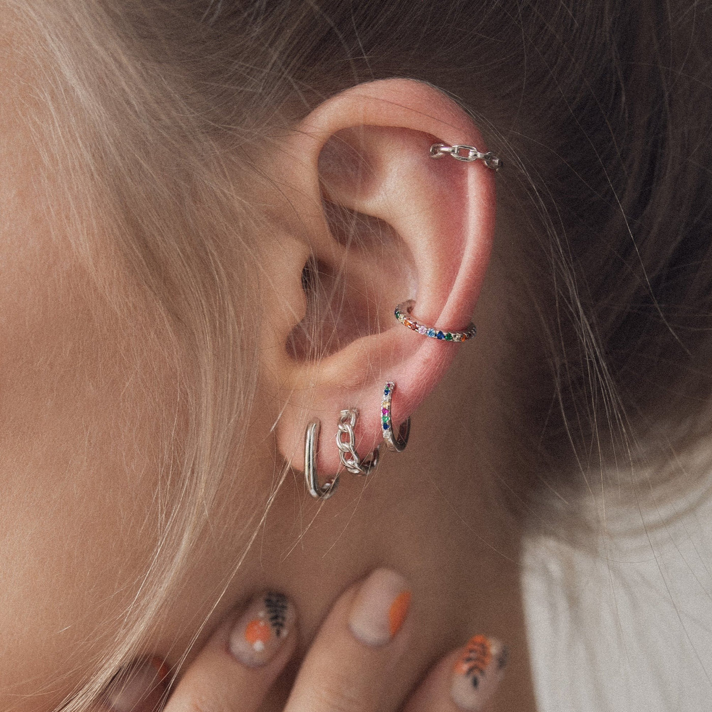Ear Cuff Ohrring mit Bunten Strasssteinen Sterlingsilber