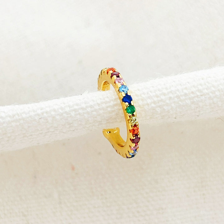 Multicolor Stone Ear Cuff Sterling Silver Gold