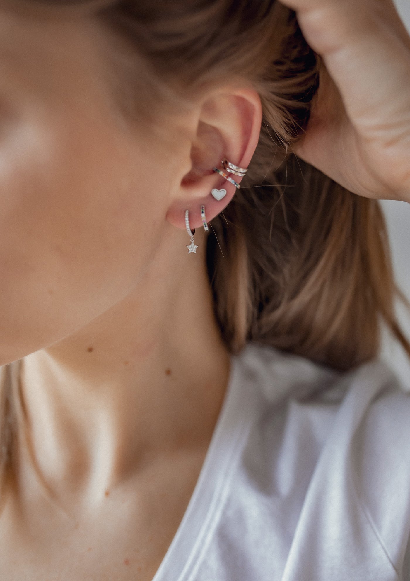 Multicolor Stone Ear Cuff Sterling Silver