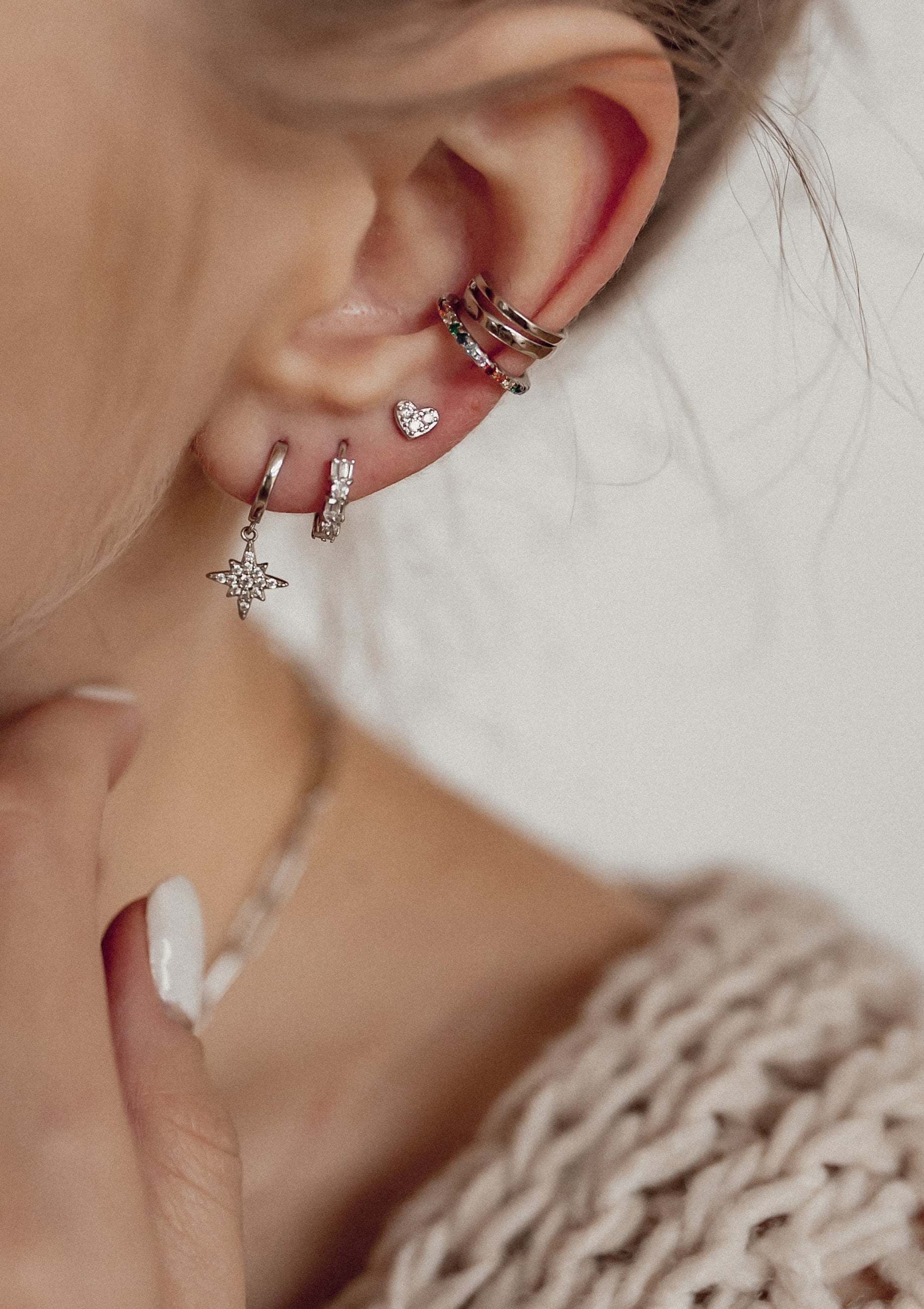 Ear Cuff Ohrring mit Bunten Strasssteinen Sterlingsilber
