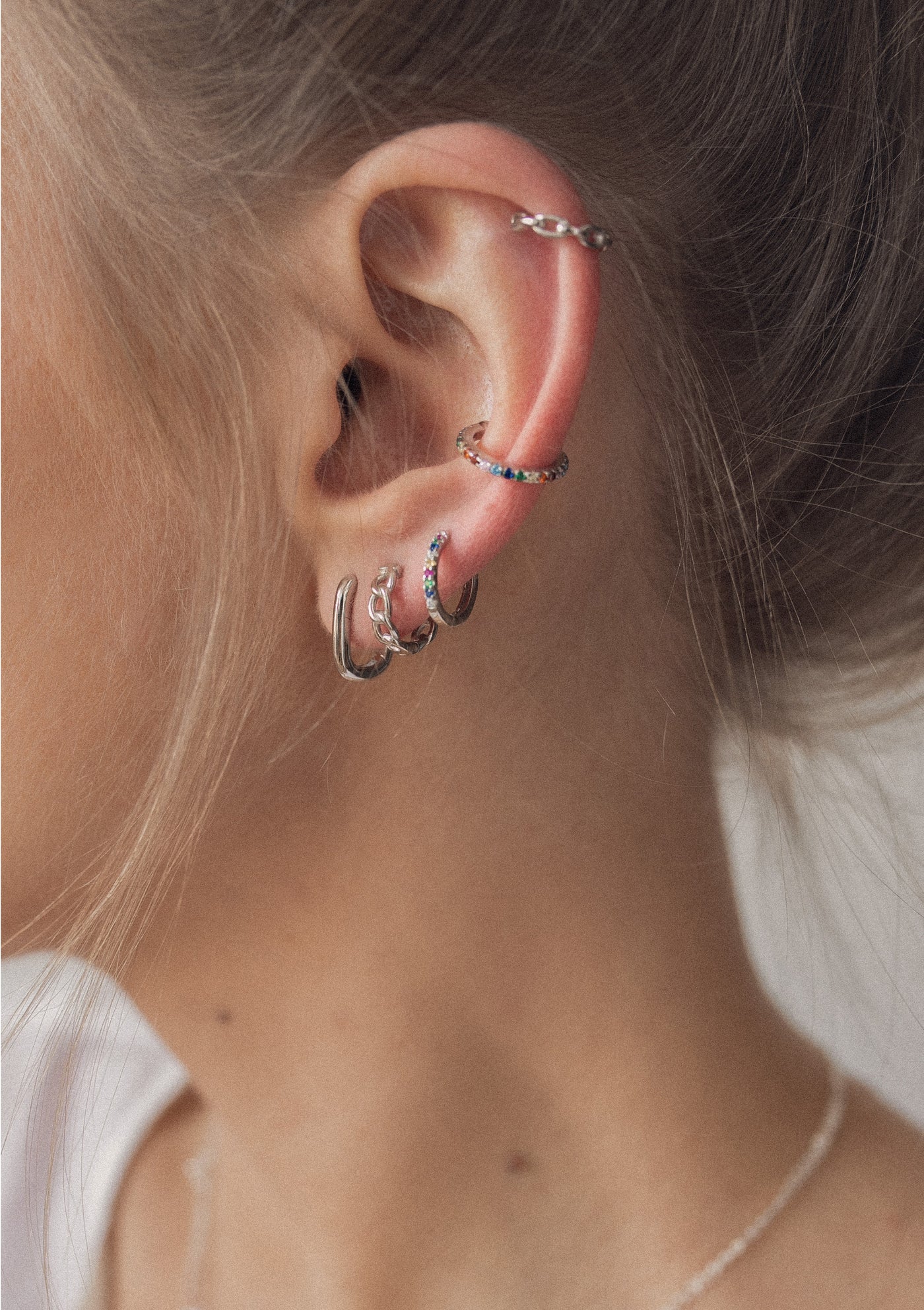 Multicolor Stone Ear Cuff Sterling Silver