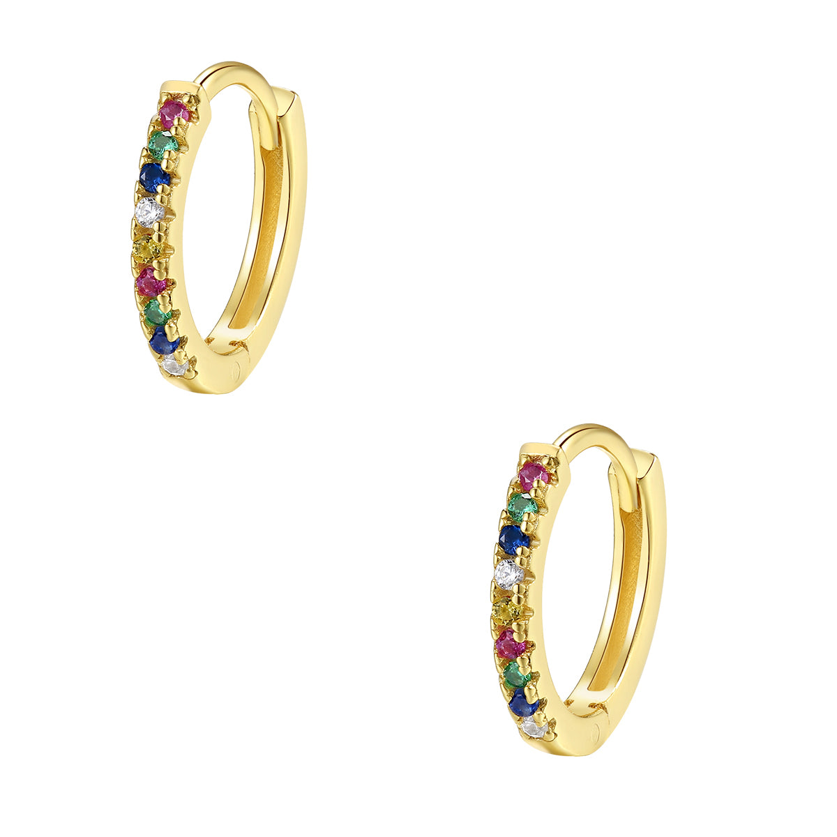 Pendientes Huggie Piedra Multicolor Plata de Ley 925 en Oro