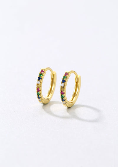Pendientes Huggie Piedra Multicolor Plata de Ley 925 en Oro
