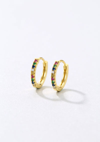 Multicolor Stone Huggie Earrings Sterling Silver Gold