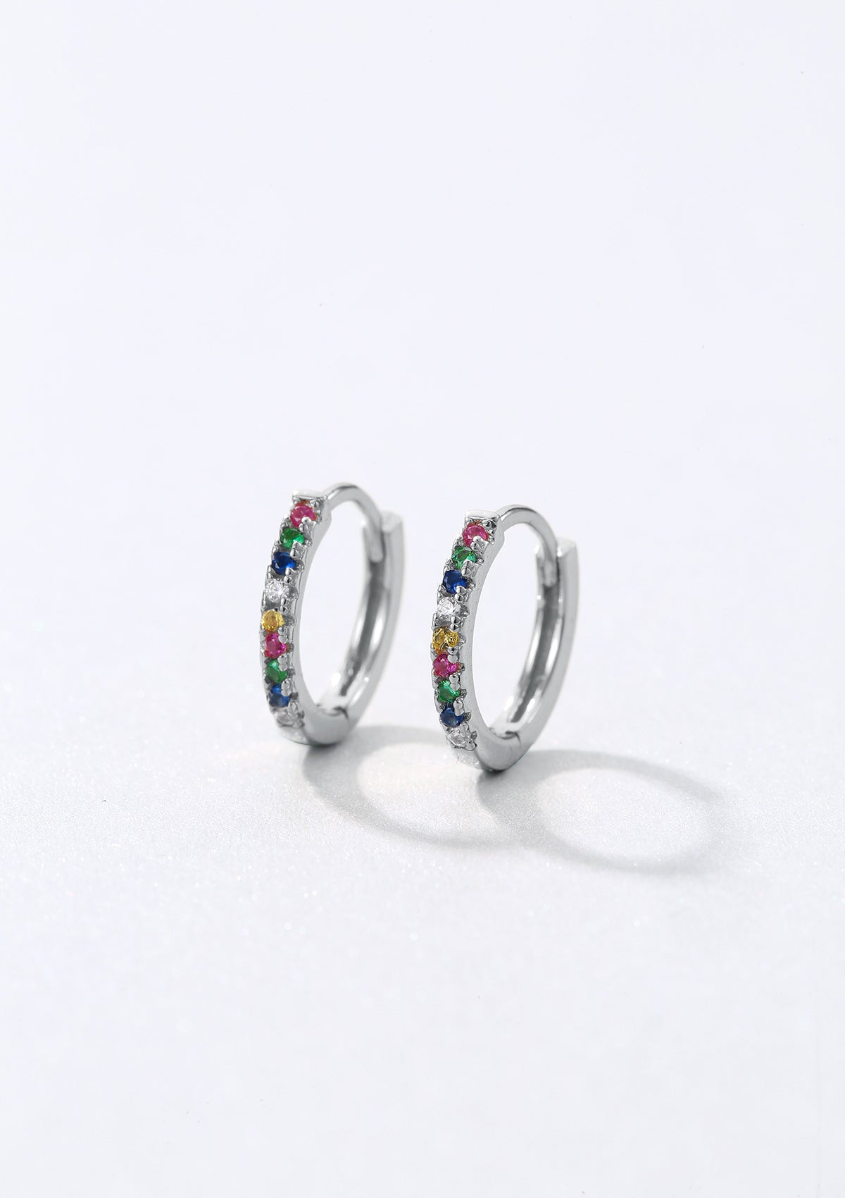 Multicolor Stone Huggie Earrings Sterling Silver