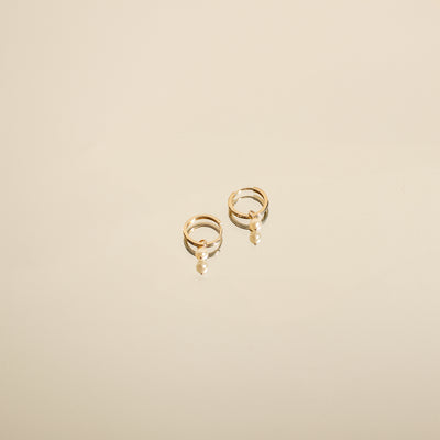 New Beginnings Pearl Hoop Earrings 14K Gold