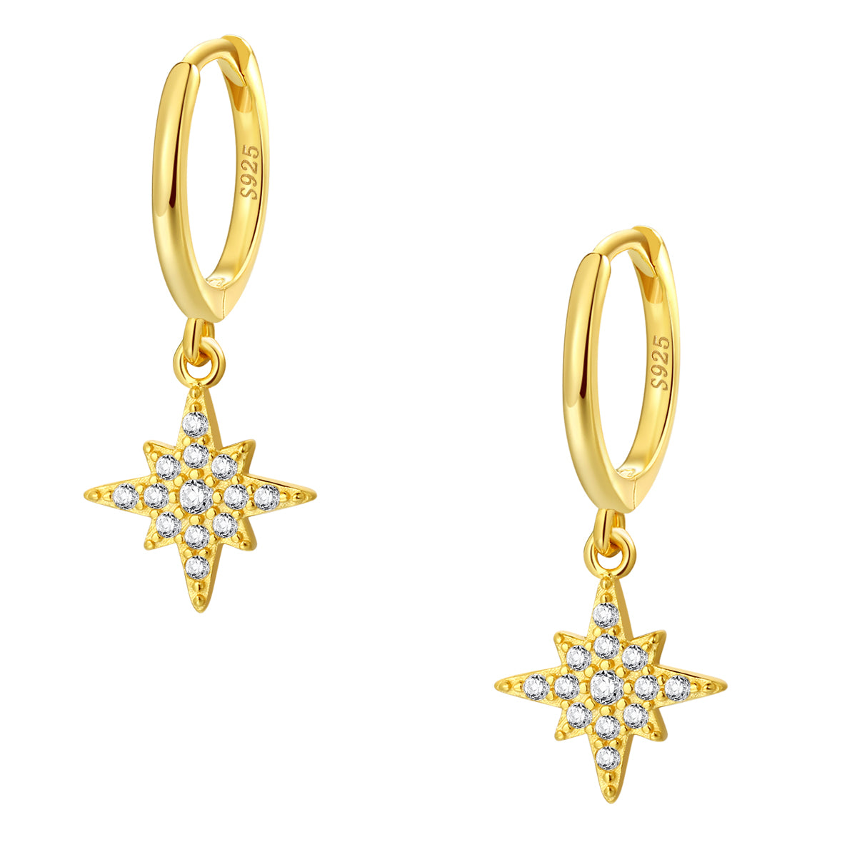 North Star Huggie Earrings Sterling Silver Gold