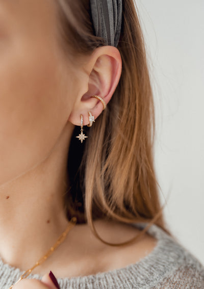 North Star Huggie Earrings Sterling Silver Gold