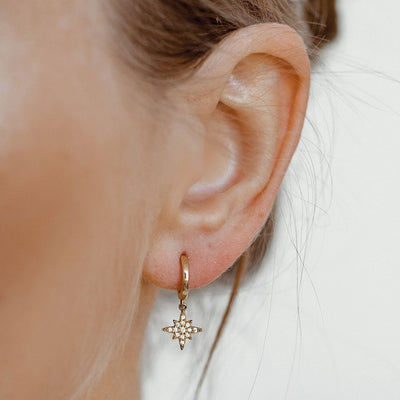 North Star Huggie Earrings Sterling Silver Gold