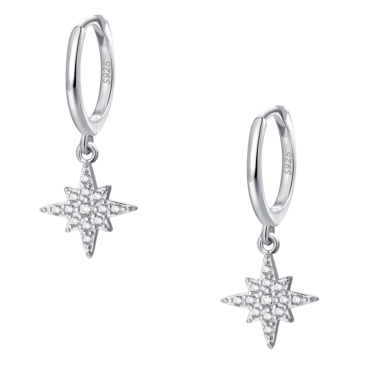 Pendientes Huggie de Estrella Polar Plata de Ley 925