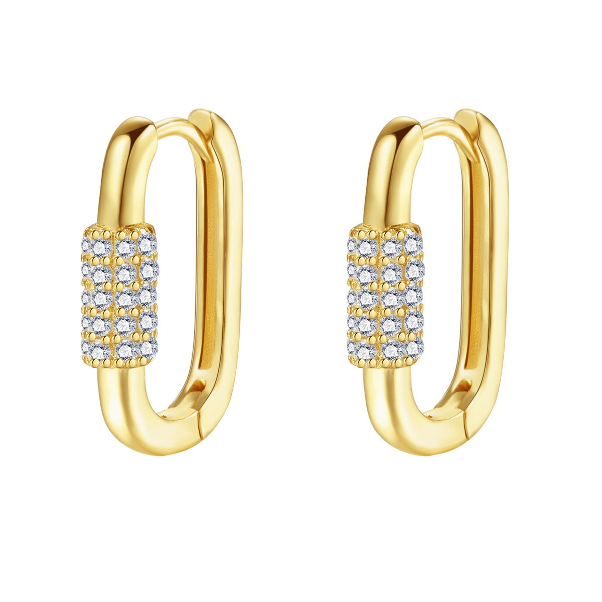 Pendientes Huggie Ovalados de Mosquetón Plata de Ley 925 en Oro
