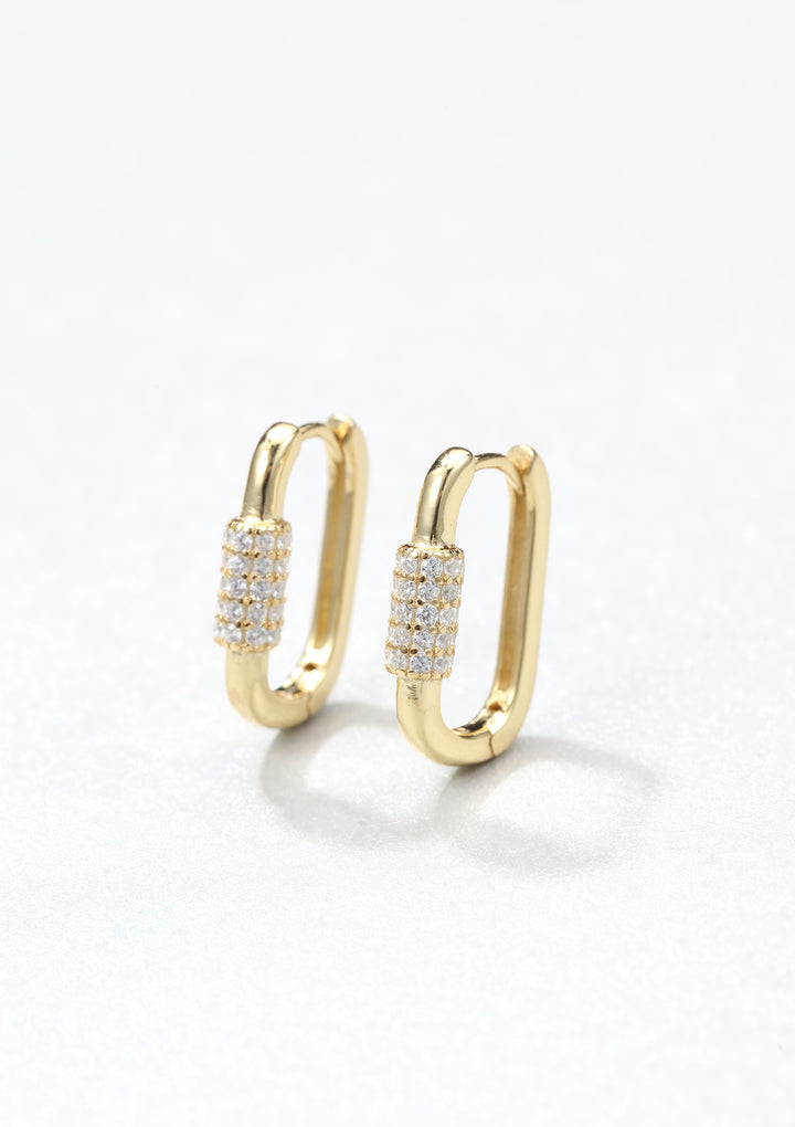 Oval Carabiner Huggie Earrings Sterling Silver Gold
