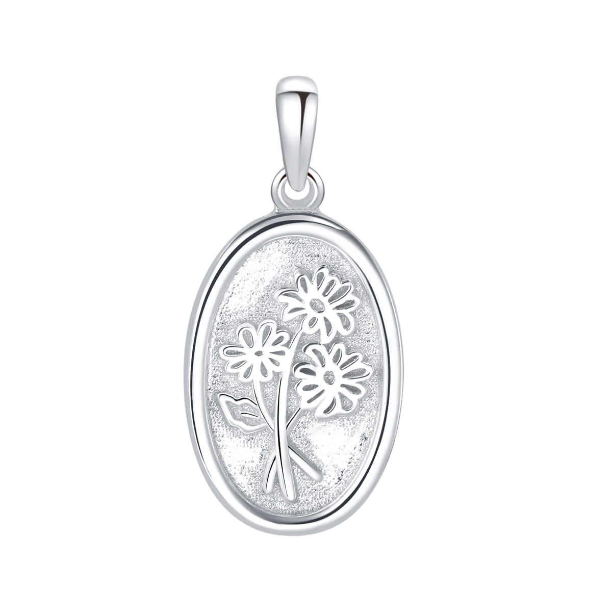 Oval Daisy Pendant Necklace Sterling Silver