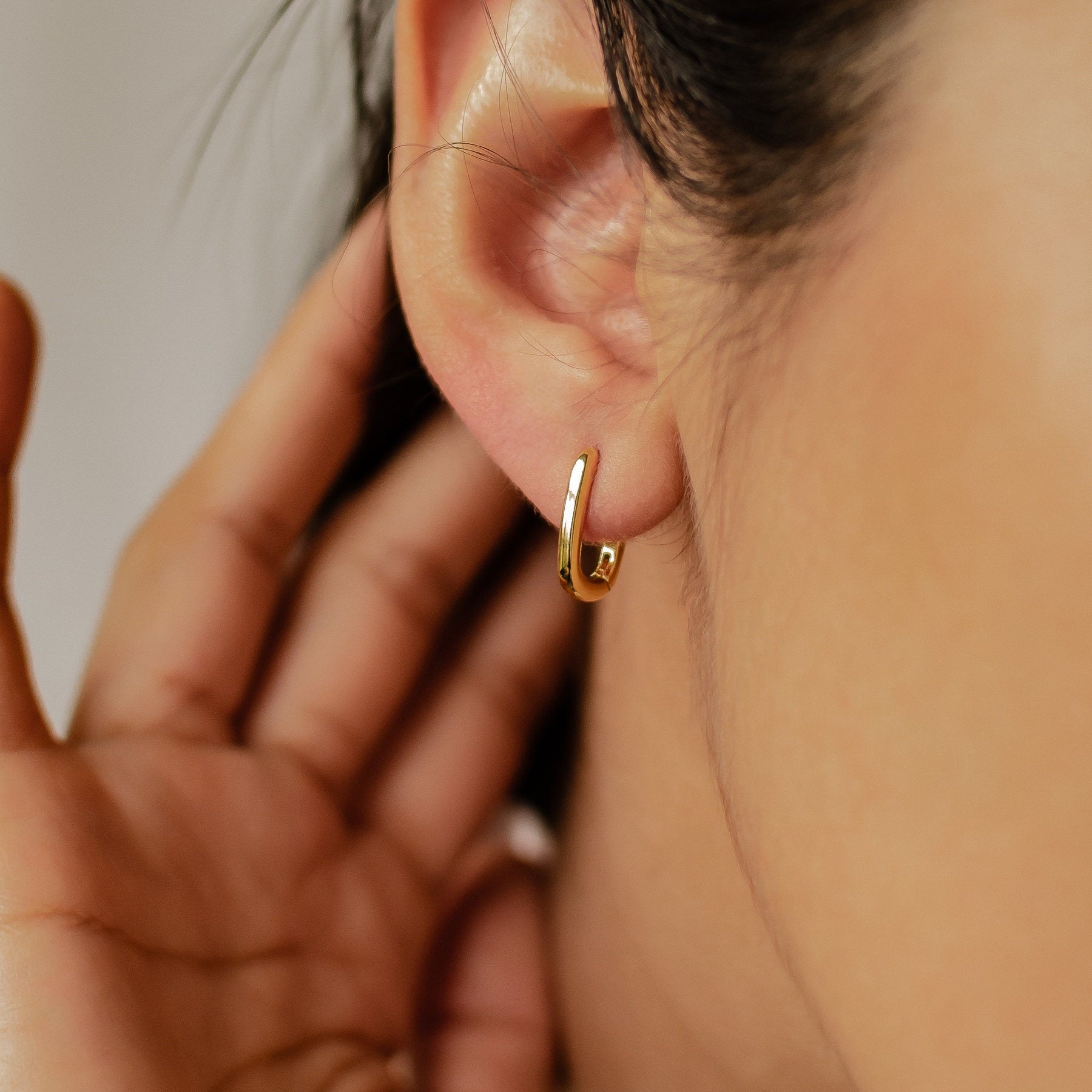 Oval Hoop Huggie Earrings Sterling Silver Gold