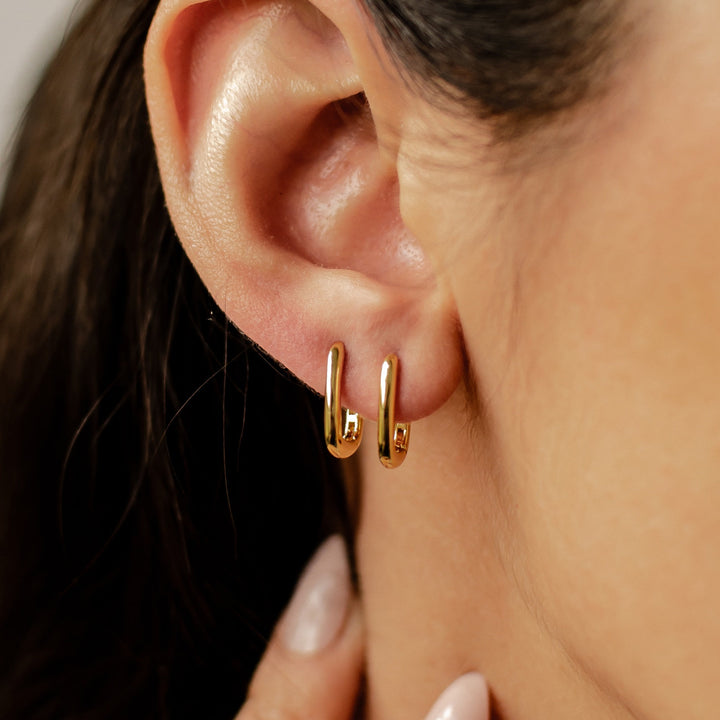 Oval Hoop Huggie Earrings Sterling Silver Gold