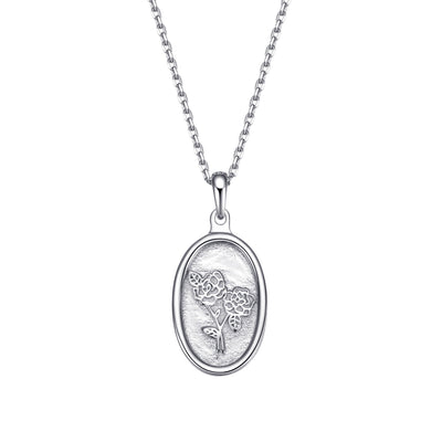 Collier Pendentif Rose Ovale Sterling Argent