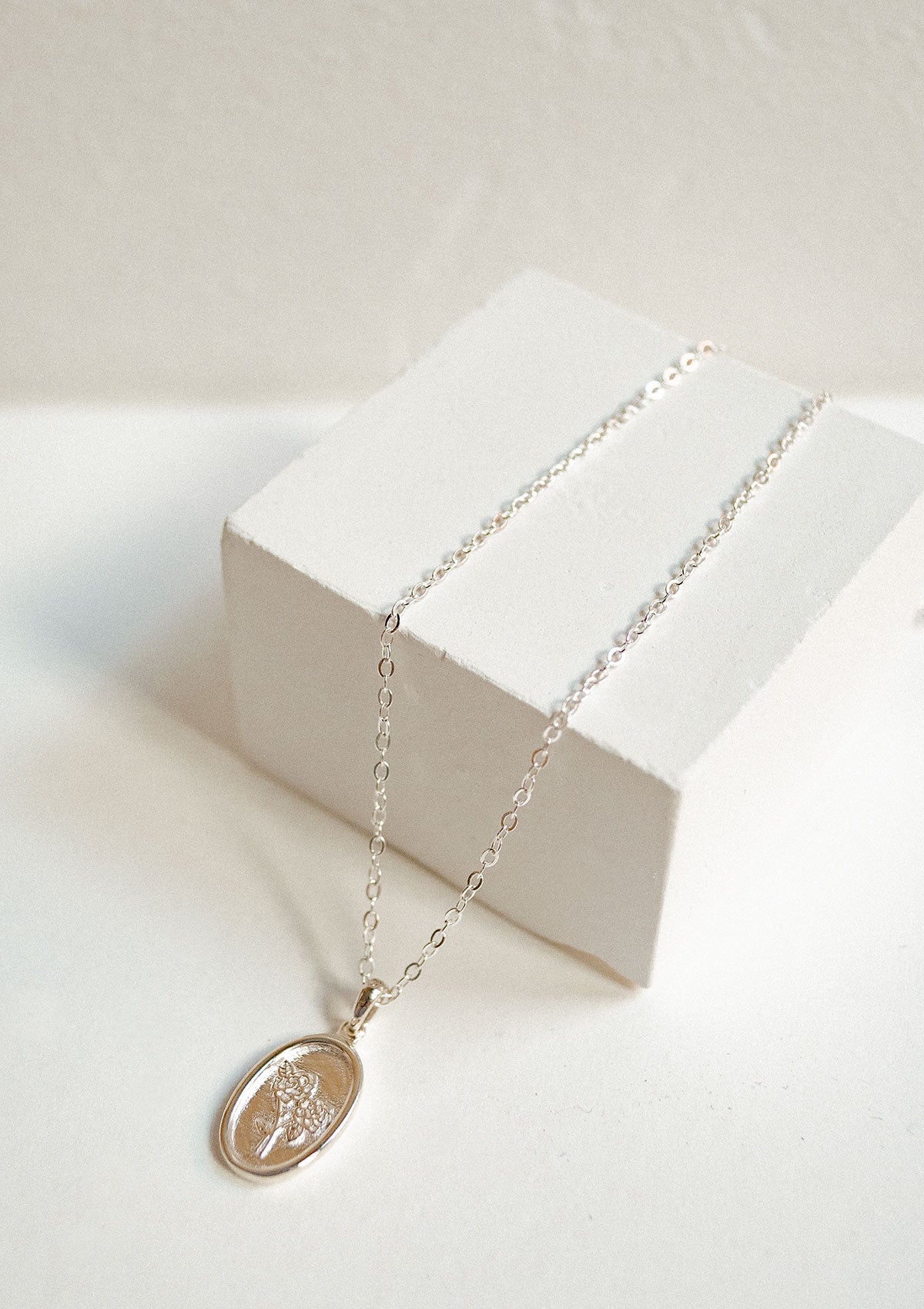 Oval Rose Pendant Necklace Sterling Silver