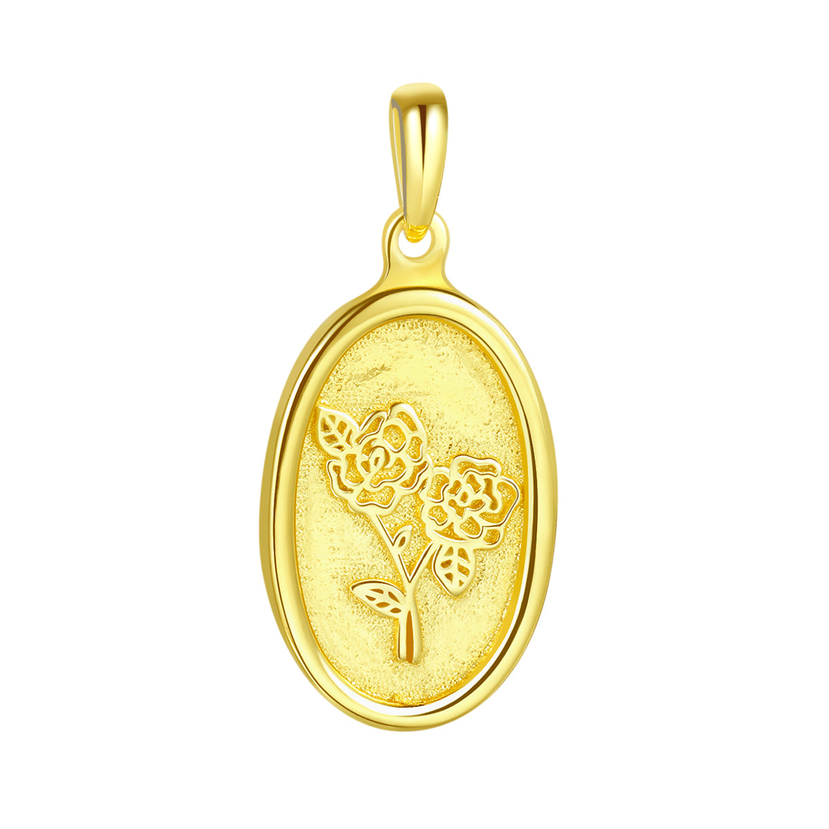 Ovaler Anhänger mit Rose aus Vergoldetem Sterlingsilber