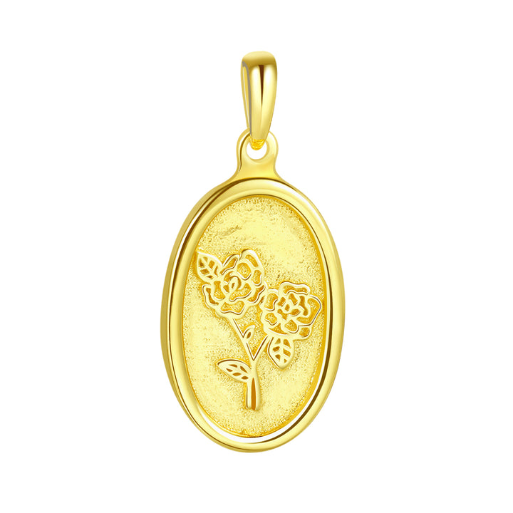 Colgante Ovalado Rosa Plata de Ley 925 en Oro