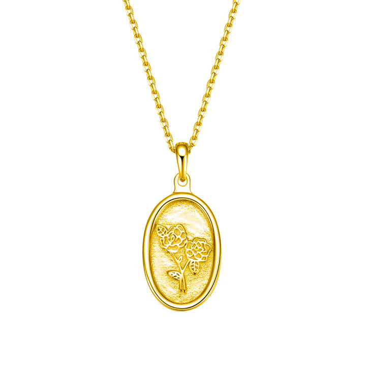 Collier Pendentif Rose Ovale Argent Sterling en Or
