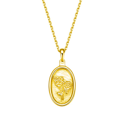 Oval Rose Pendant Necklace Sterling Silver Gold