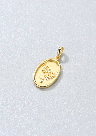 Ovaler Anhänger mit Rose aus Vergoldetem Sterlingsilber