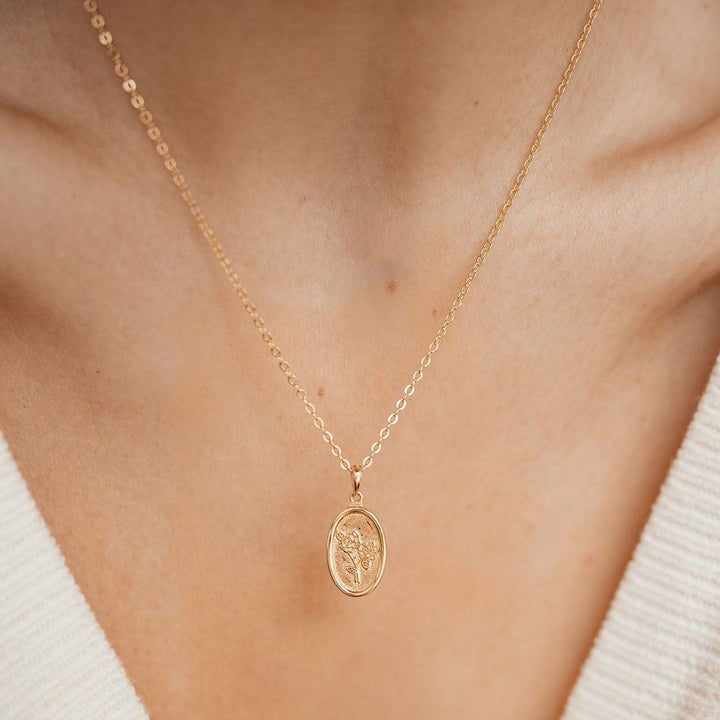 Collier Pendentif Rose Ovale Argent Sterling en Or