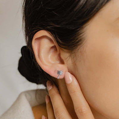 Palm Tree Stud Earrings Silver