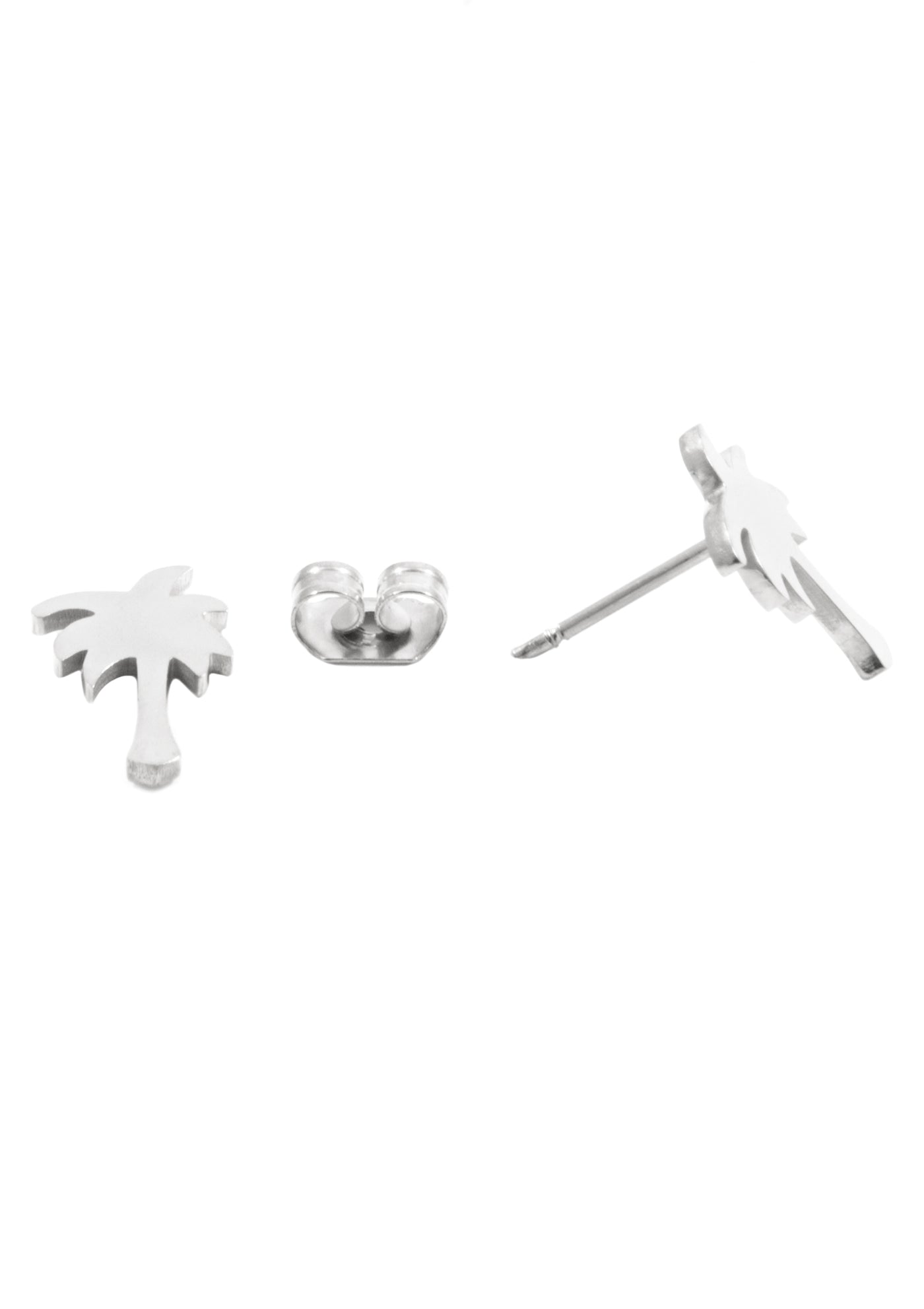 Palm Tree Stud Earrings Silver