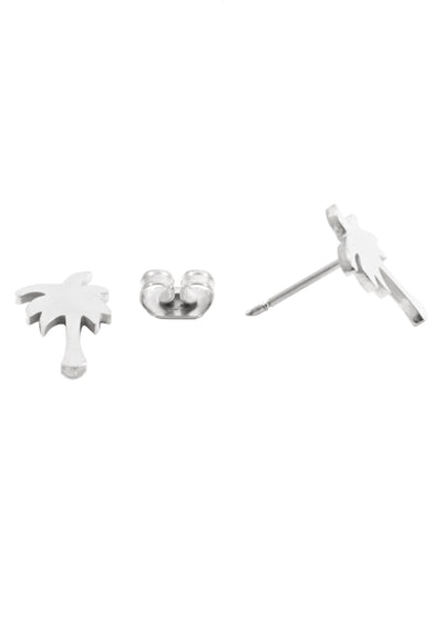 Palm Tree Stud Earrings Silver