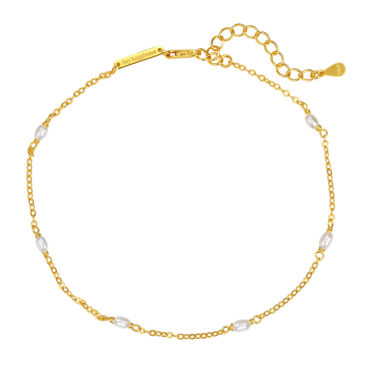 Tobillera Cadena Perlas Plata de Ley 925 en Oro