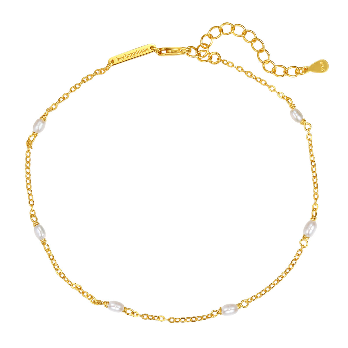 Pearl Chain Anklet Sterling Silver Gold