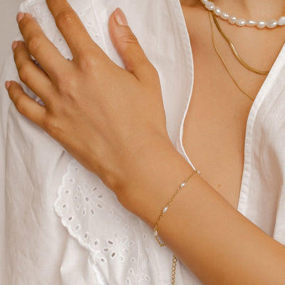 Pearl Chain Bracelet Sterling Silver Gold