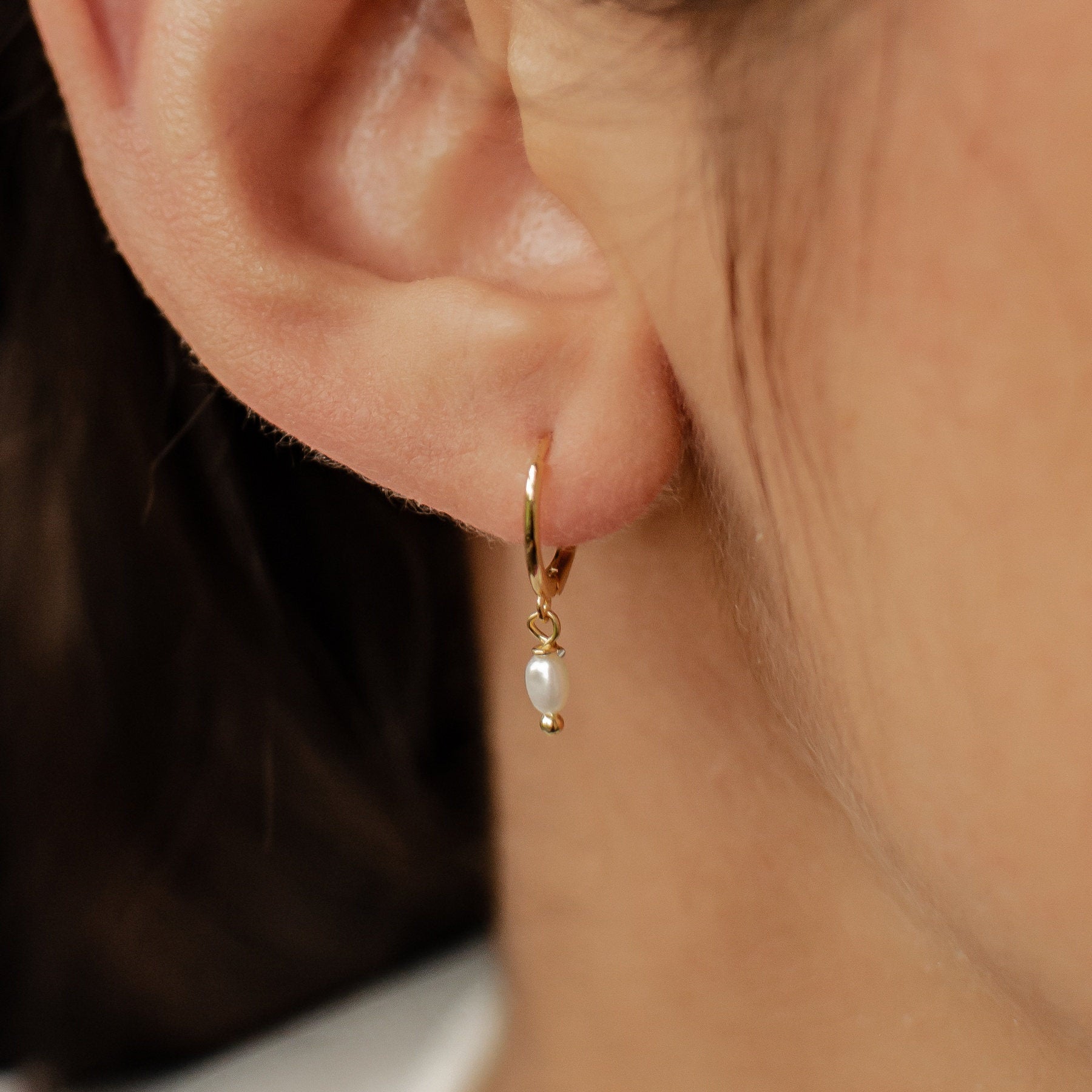 Pearl Huggie Earrings Sterling Silver