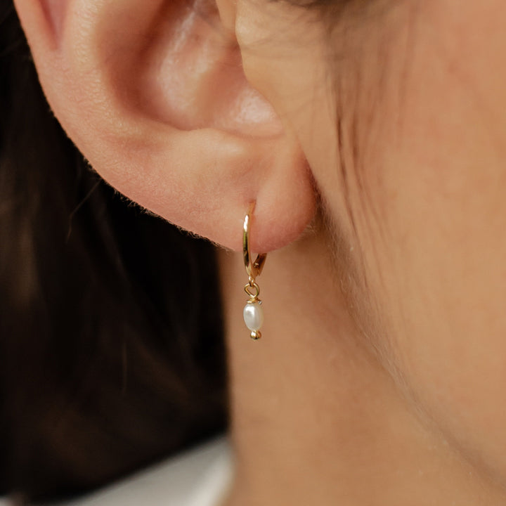 Pearl Huggie Earrings Sterling Silver