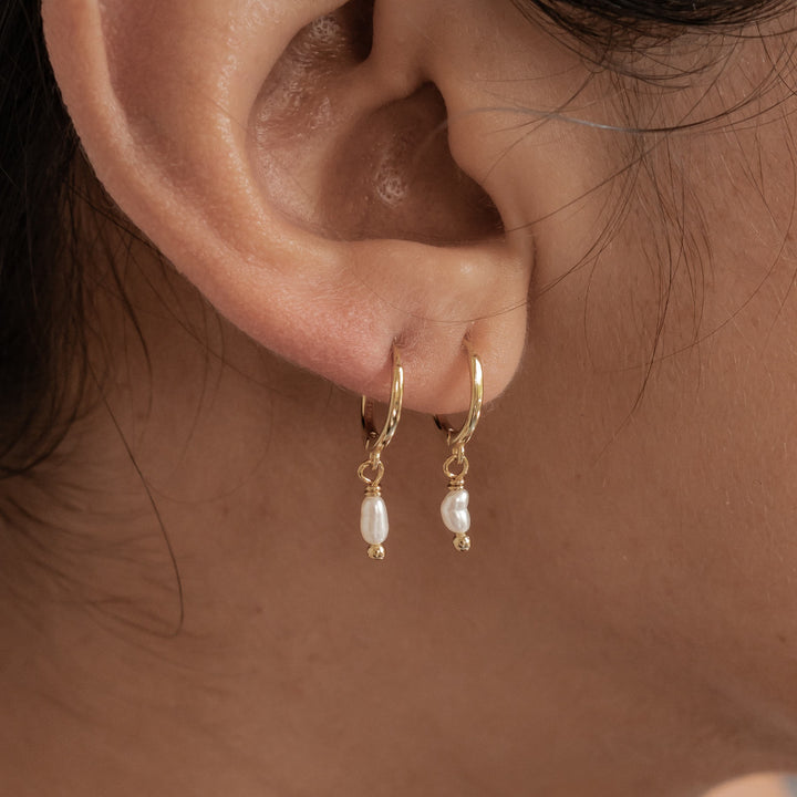 Pearl Huggie Earrings Sterling Silver