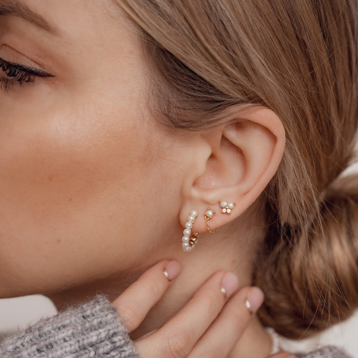 Pearl Huggie Earrings Sterling Silver