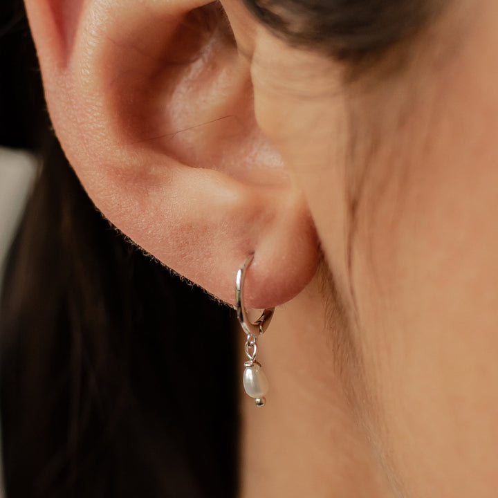 Pearl Huggie Earrings Sterling Silver