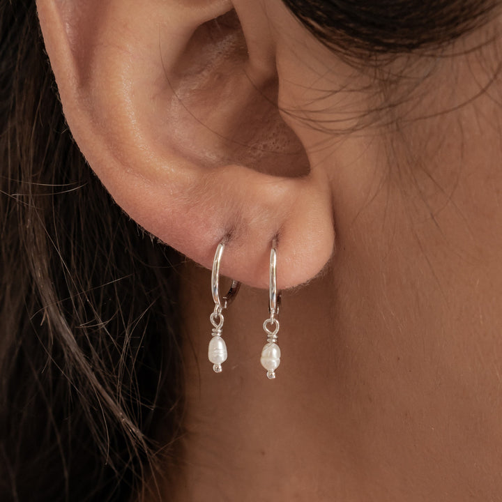 Pearl Huggie Earrings Sterling Silver