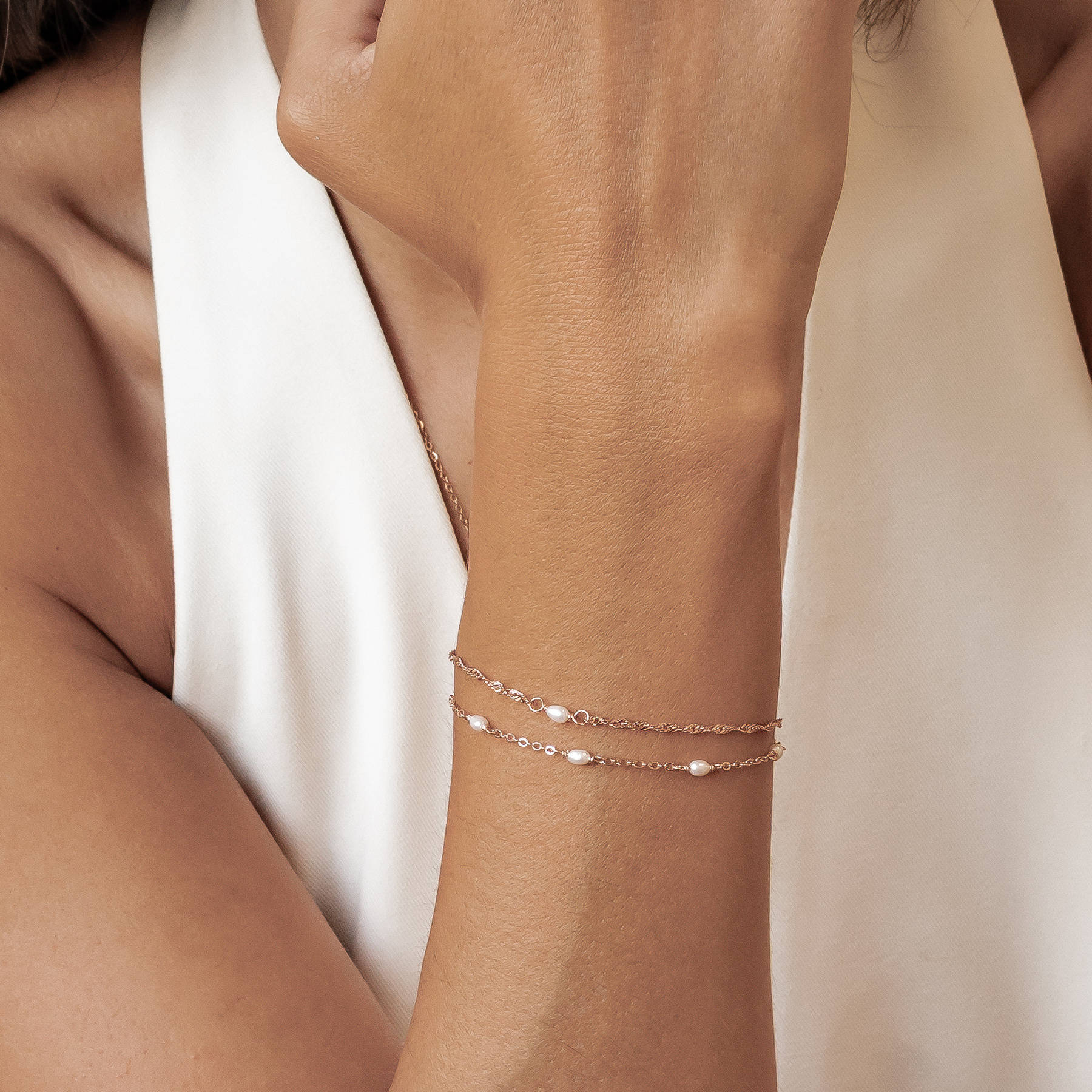 Pearl Layering Bracelets Set Sterling Silver