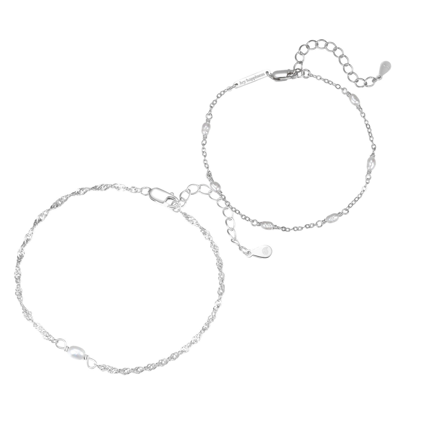 Pearl Layering Bracelets Set Sterling Silver