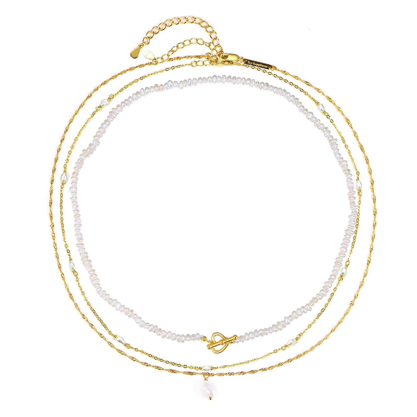 Ensemble Colliers Multi Rangs Perle Sterling Argent en Or