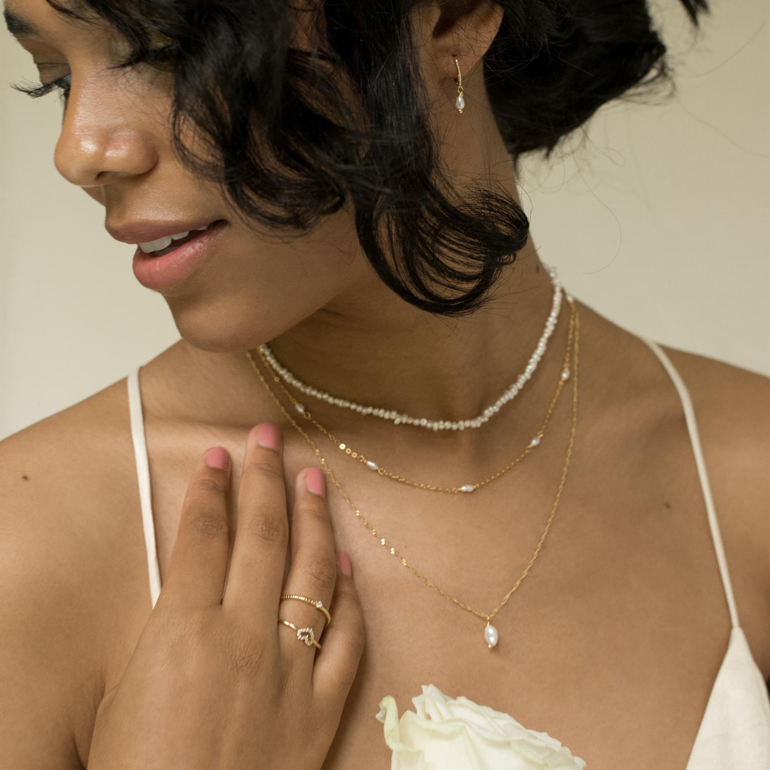 Layering Ketten mit Perlen Vergoldetes Sterlingsilber Set