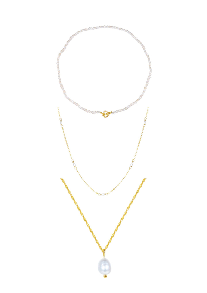 Pearl Layering Necklaces Set Gold Sterling Silver