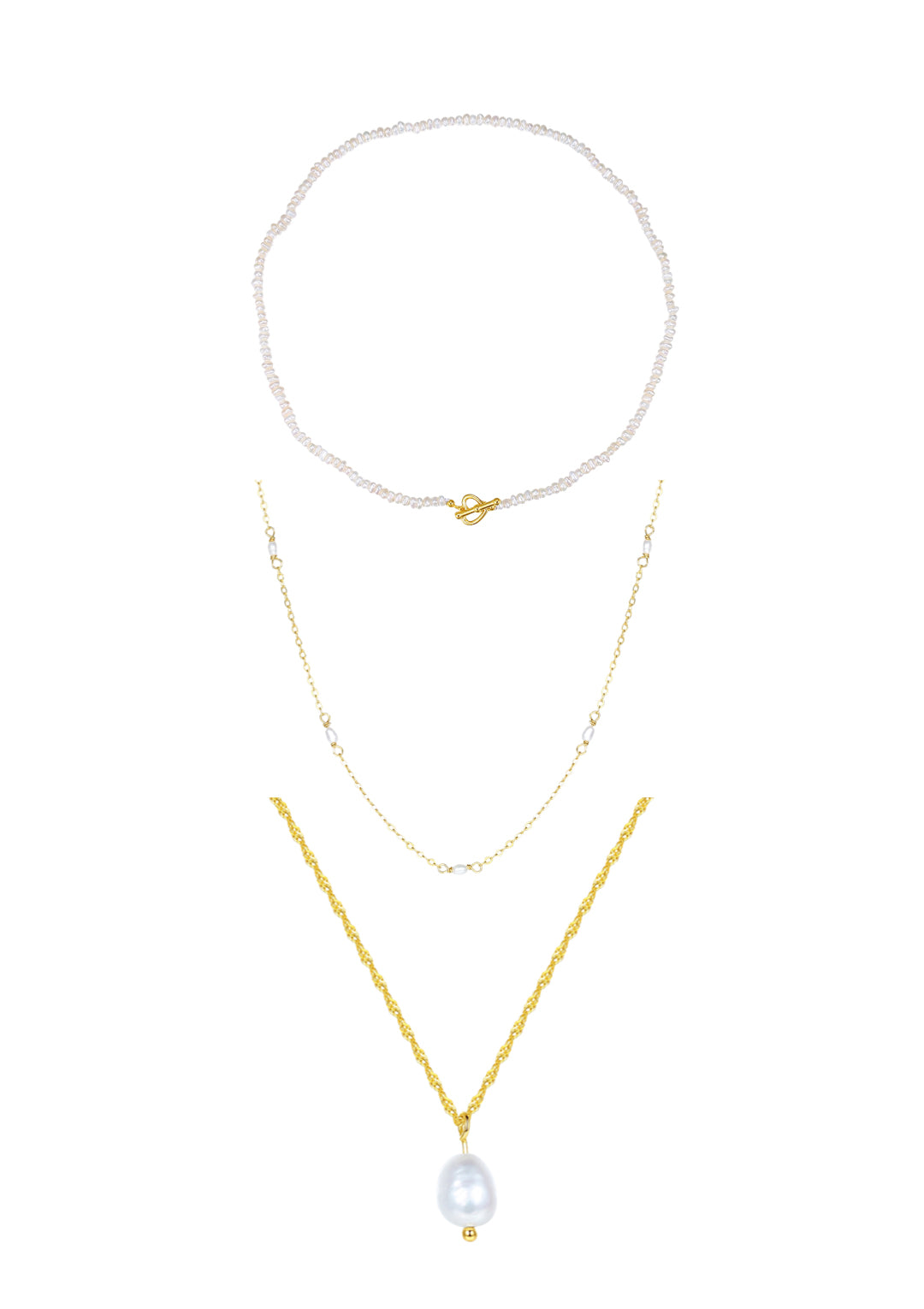 Pearl Layering Necklaces Set Gold Sterling Silver