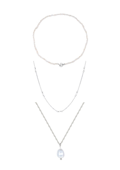 Ensemble Multi Rangs Colliers Perle Argent Sterling