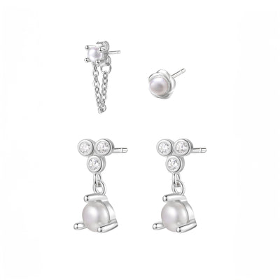 Perle Trio Ohrringe Set aus Stelingsilber