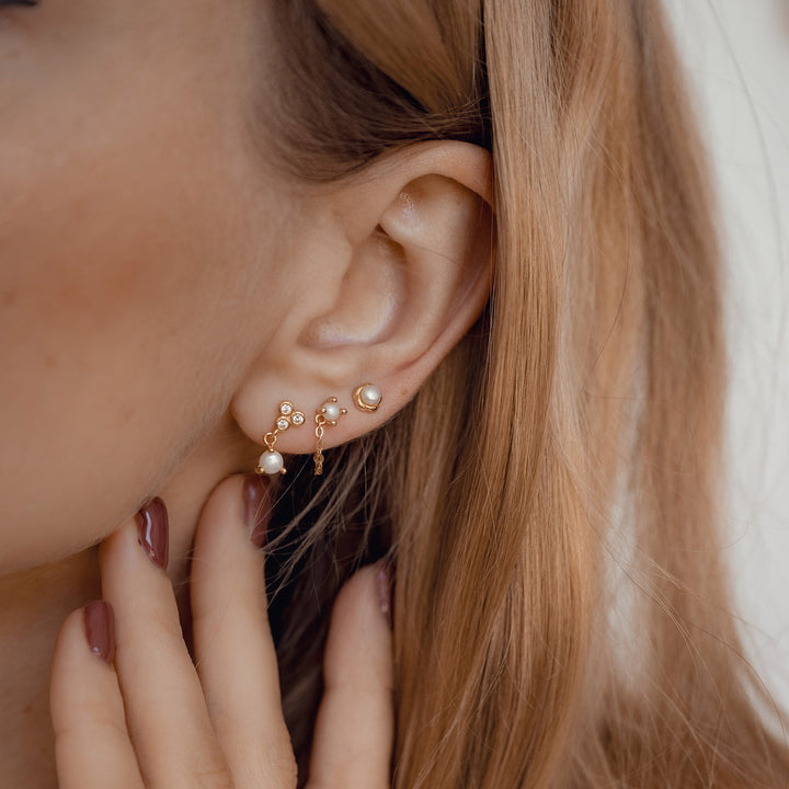 Ensemble Boucles d'Oreilles Perle Trio Argent Sterling
